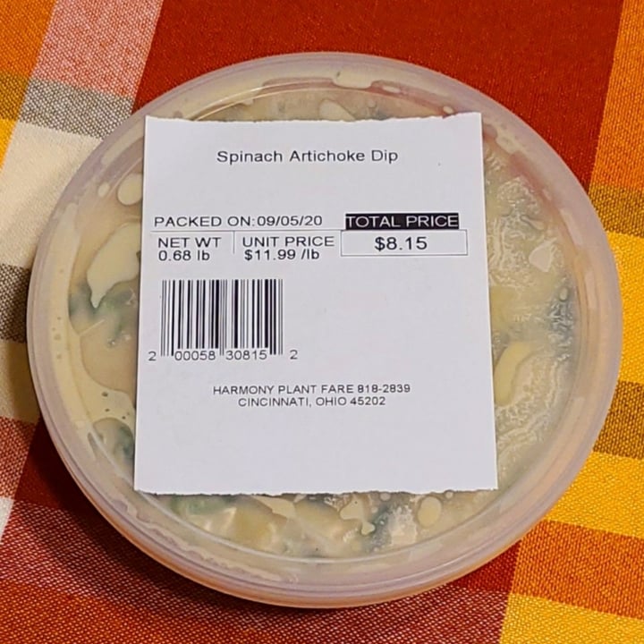 photo of Harmony Plant Fare Spinach Artichoke Dip shared by @agreene428 on  15 Sep 2020 - review