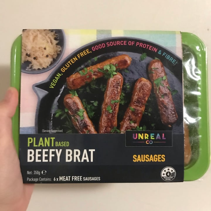 photo of Unreal Co. Beefy Brat Sausages shared by @veggi-bella on  12 Dec 2021 - review