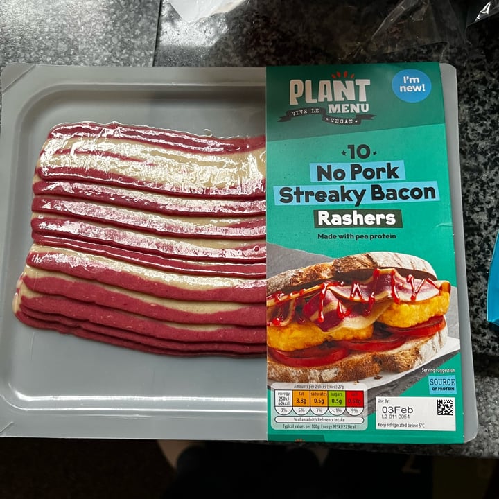 photo of Plant Menu 10 No Pork Streaky Bacon Rashers shared by @vegmart404 on  22 Jan 2022 - review