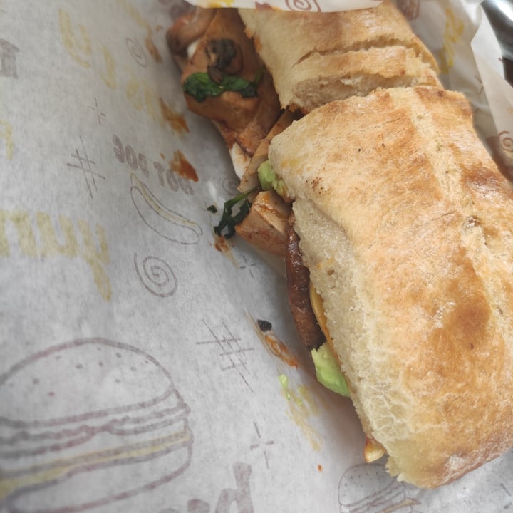 review photo of AHIMSA vega-yoga Ciabatta panini with tofu or seitan, with greens, mushrooms, mayo, avocado and cheese shared by @merlerouge on 18 Oct 2022 - review