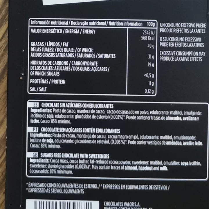 review photo of Valor 85% chocolate negro sin azucar shared by @vegafri on 17 Mar 2021 - review