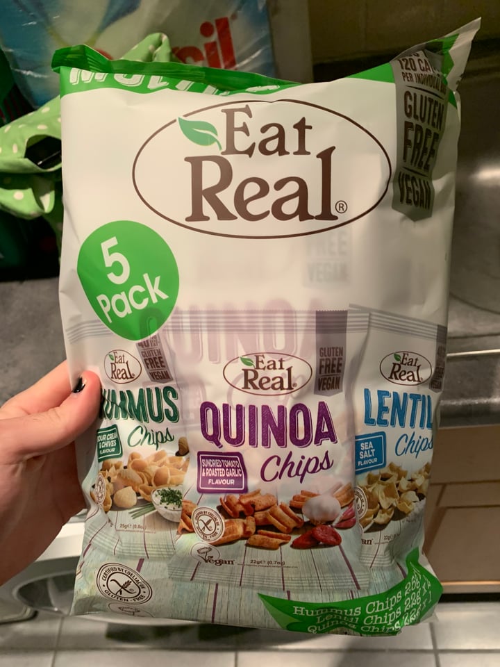 photo of Eat Real Quinoa Sundried Tomato and Roasted Garlic crisps shared by @plantboi on  10 May 2022 - review