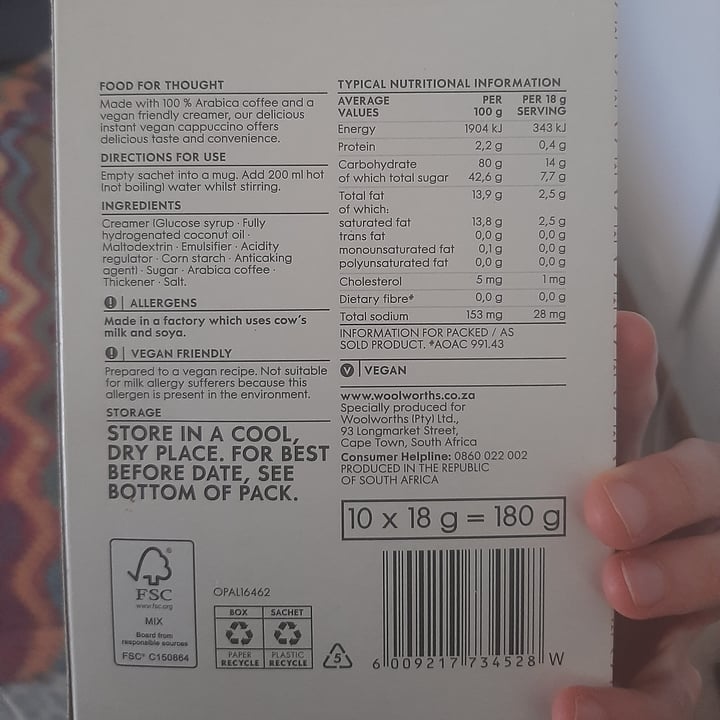 review photo of Woolworths Food Vegan instant Cappuccino shared by @nixwills20 on 03 May 2021 - review