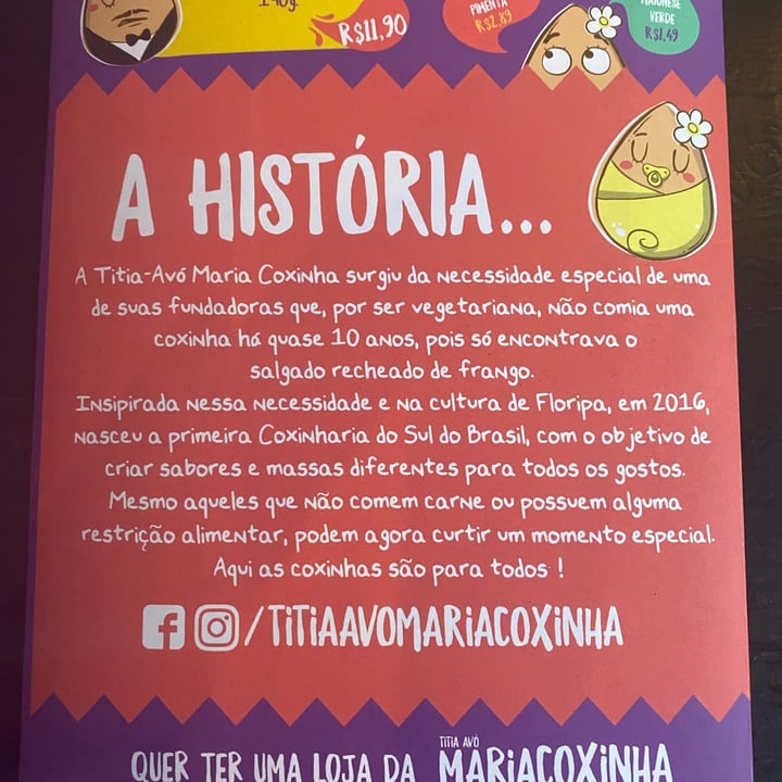 photo of Titia Avó Maria Coxinha Coxinha vegana shared by @thayspereira on  26 May 2022 - review
