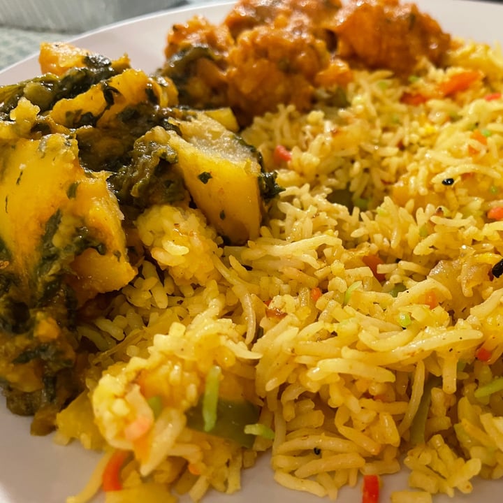 photo of Shahi Manzil Vegetable pilau rice + aloo gobi + saag aloo shared by @julesbateman on  30 Jan 2021 - review