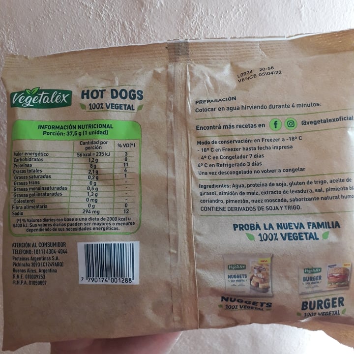 photo of Vegetalex Hot dogs 100% Vegetal shared by @solange on  26 Oct 2021 - review