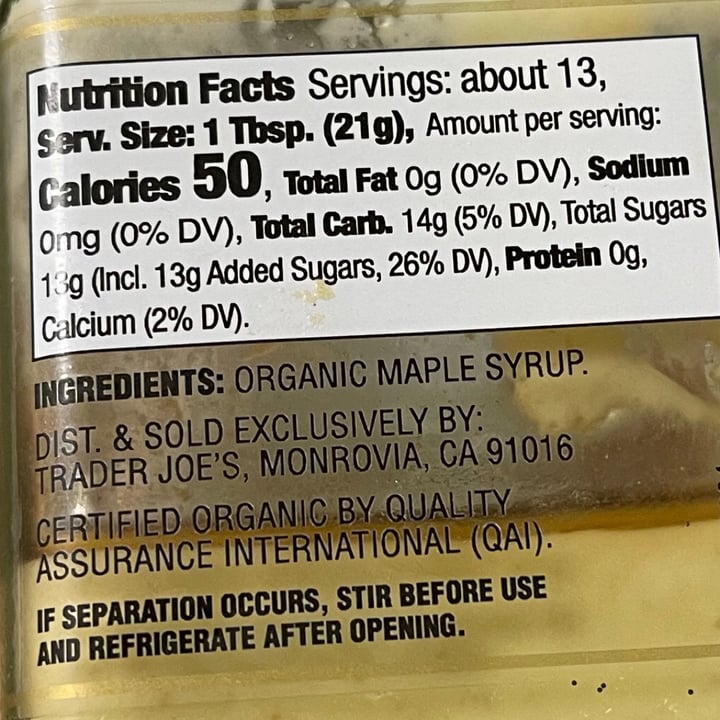 photo of Trader Joe's Organic Maple butter shared by @triciaa on  22 May 2022 - review