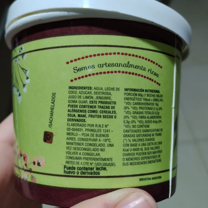 review photo of Sacha Helado De Limón Y Jengibre shared by @agustinazt on 02 May 2021 - review