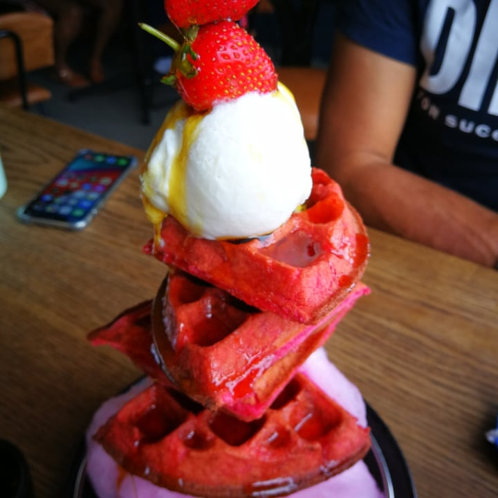 review photo of Hudsons, The Burger Joint (Muizenberg) Red Velvet Waffle (vegan) shared by @nolaj on 21 Feb 2021 - review