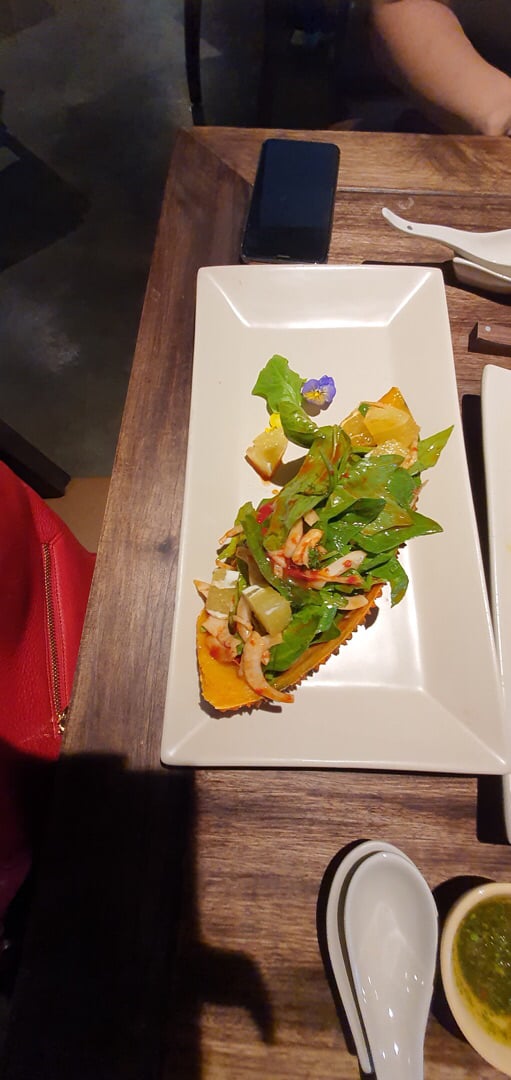 review photo of Hum Vegetarian, Garden & Restaurant Spinach In Gac Fruit Sauce shared by @jannapham on 29 Jun 2020 - review