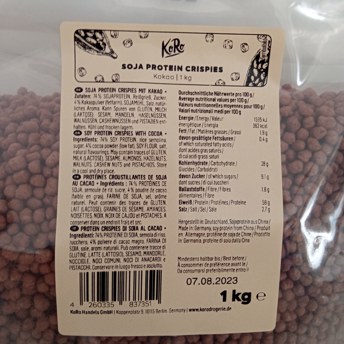 KoRo Crispies aux protéines de soja (77% de protéines) 1 kg