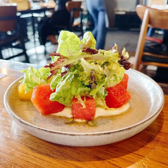 「Watermelon cucumbers salad with mint dressing」の料理の写真