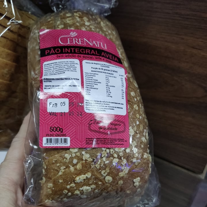 photo of CereNatu Pao Vegano integral de aveia shared by @regconte on  24 May 2022 - review