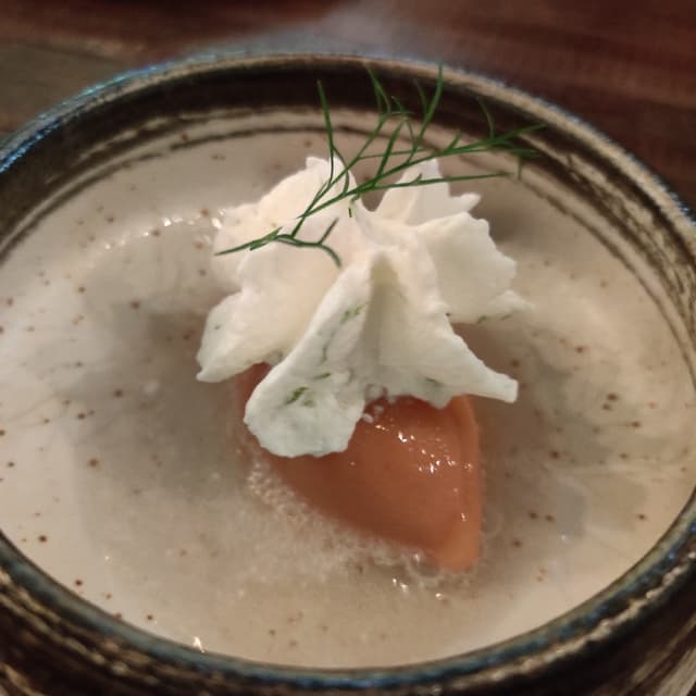 Photo of the dish “Pink guava sorbet with coconut mousse”