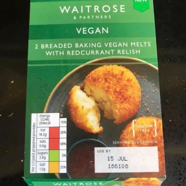 photo of Waitrose 2 breaded baking vegan melts with redcurrant relish shared by @cheapsoybean on  23 Jul 2021 - review