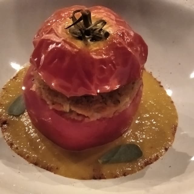Photo of the dish “Pomodoro Ripieno Di Pane Raffermo, Soia E Aromi”
