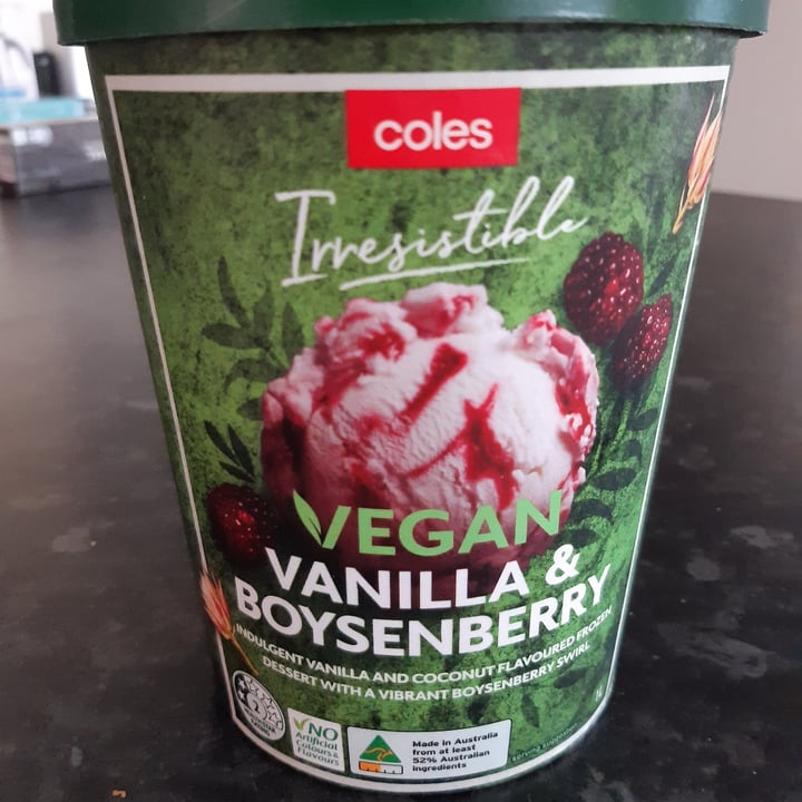 review photo of coles vegan vanilla & boysenberry Ice cream shared by @alexale on 18 Jul 2021 - review