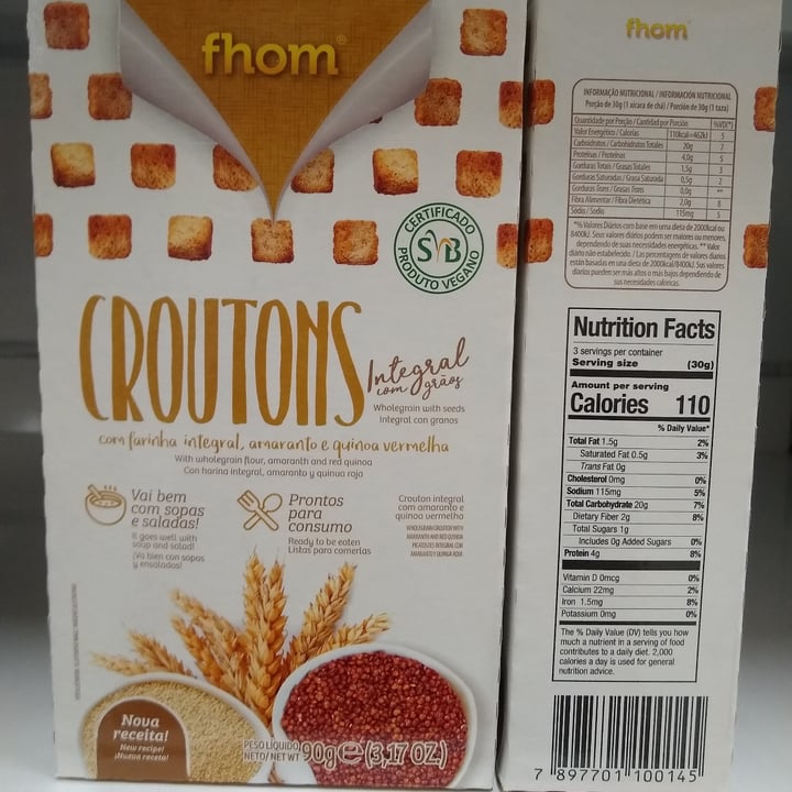 photo of Fhom Croutons com farinha integral, amaranto e quinoa vermelha shared by @aliceuchimaro on  13 May 2022 - review