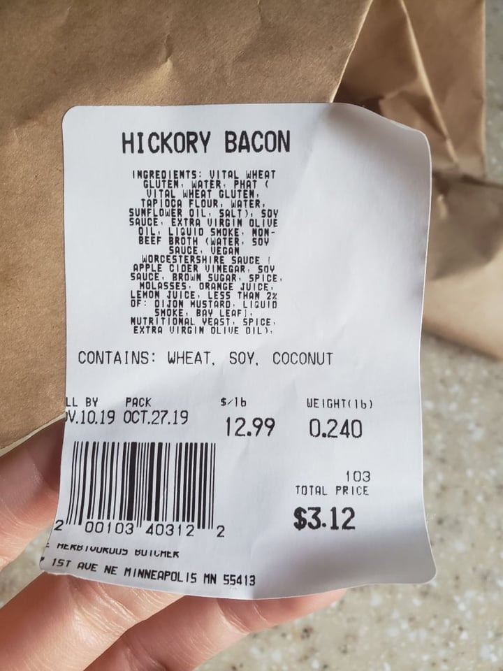 photo of The Herbivorous Butcher Bacon, Hickory shared by @jenicalyonclapsaddle on  01 Nov 2019 - review