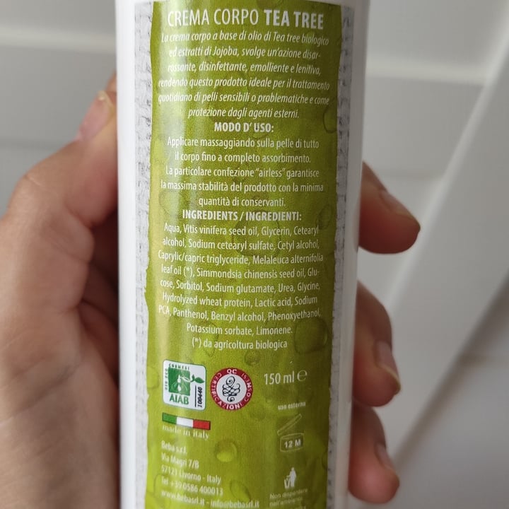 photo of Beba s.r.l. Crema corpo Tea Tree shared by @gtarocco on  28 Apr 2021 - review