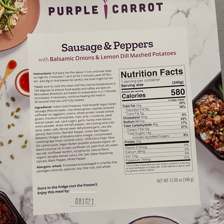 photo of Purple Carrot Sausage & Peppers shared by @s10bee on  11 Aug 2021 - review