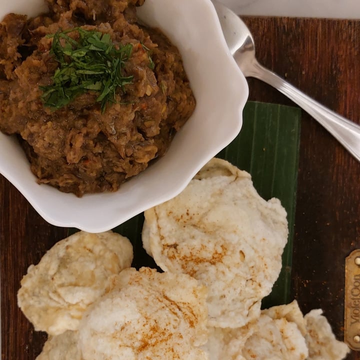 photo of Violet Oon Eggplant goreng dip with emping crackers shared by @spveg on  24 Nov 2022 - review