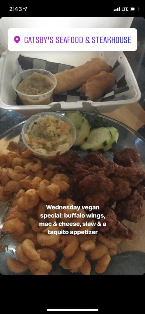 photo of Gatsby's Seafood & Steakhouse Wednesday Vegan Special shared by @kayleegoose on  25 Mar 2019 - review