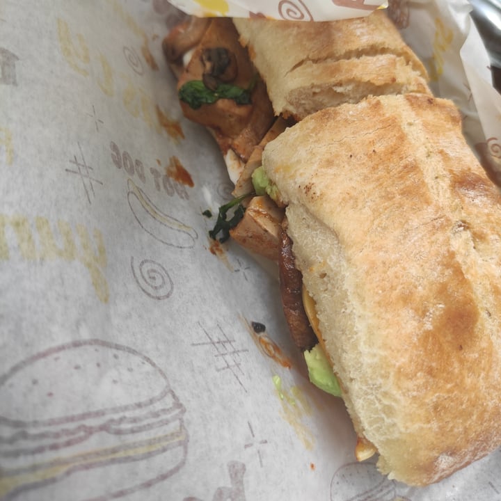 review photo of AHIMSA vega-yoga Ciabatta panini with tofu or seitan, with greens, mushrooms, mayo, avocado and cheese shared by @merlerouge on 18 Oct 2022 - review