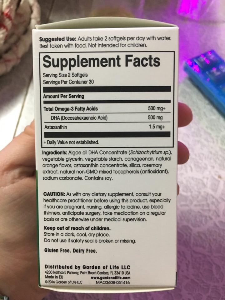 photo of Garden of Life Algae Omega-3 -Vegan DHA shared by @lisseatsplants on  26 Apr 2019 - review