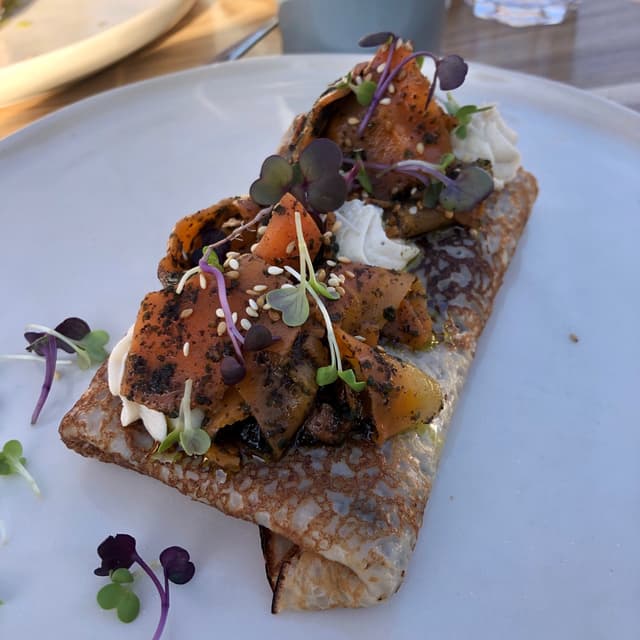 Photo of the dish “Pancakes with Salmon and Tofu Cream”