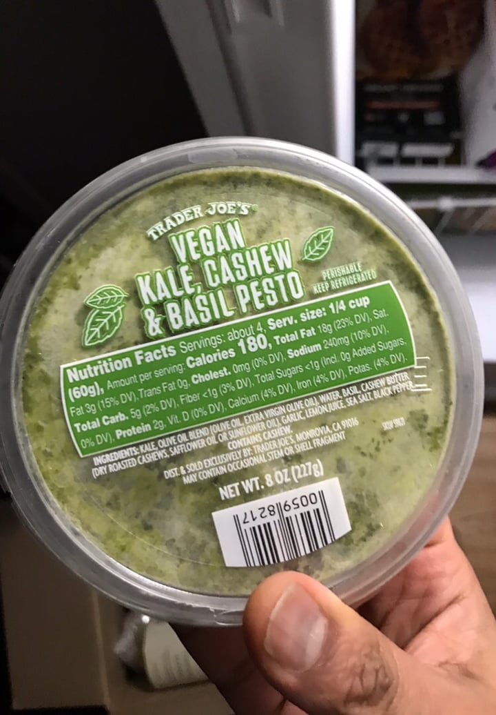 photo of Trader Joe's Vegan Kale, Cashew & Basil Pesto shared by @mgurunathan on  26 Dec 2019 - review