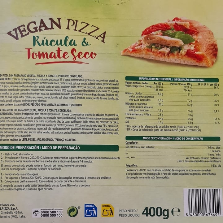 photo of Hacendado Vegan Pizza Rúcula & Tomate Seco shared by @anikoftv2 on  03 Aug 2021 - review