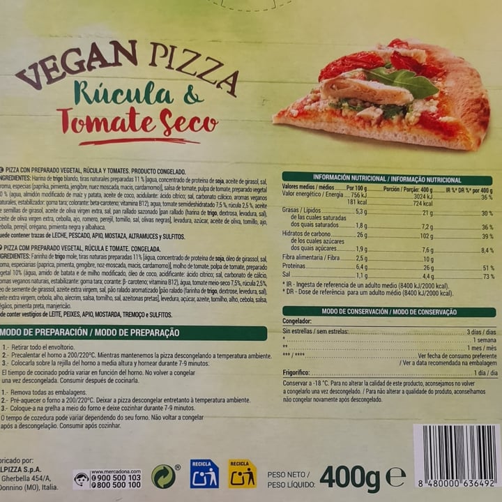 review photo of Hacendado Vegan Pizza Rúcula & Tomate Seco shared by @anikoftv2 on 03 Aug 2021 - review
