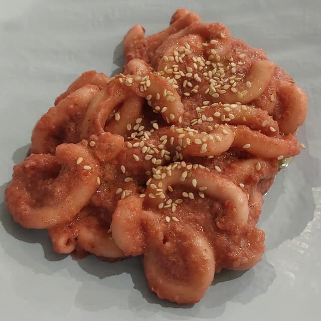 Photo of the dish “casarecce pasta with beetroot sauce and homemade tahini”