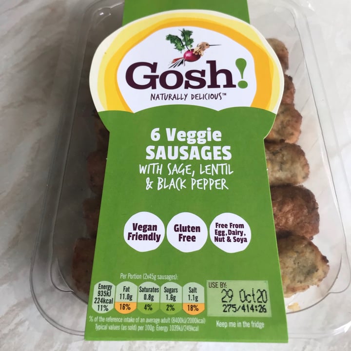 review photo of Gosh! Veggie Sausages - Sage, Lentil & Black Pepper shared by @yourfavouriteginger on 29 Oct 2020 - review