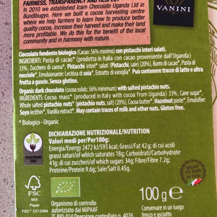 photo of Vanini Cioccolato fondente con pistacchi interi salati shared by @silviettasapienza on  06 Dec 2021 - review
