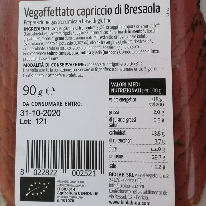 photo of Biolab Vegaffettato Capriccio Di Bresaola shared by @omsohum on  15 Oct 2020 - review
