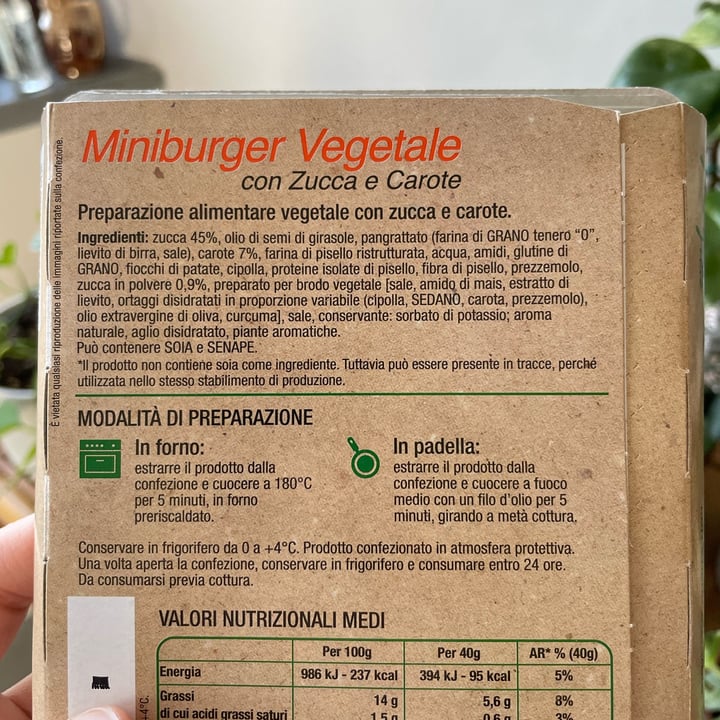 photo of Verde vita Miniburger vegetale con zucca e carote shared by @chezblanchette on  01 Mar 2022 - review