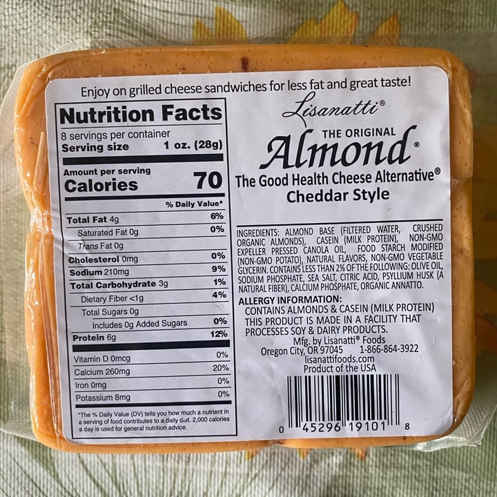 photo of Lisanatti Foods Almond cheddar shared by @sonsofseitan on  13 Dec 2022 - review