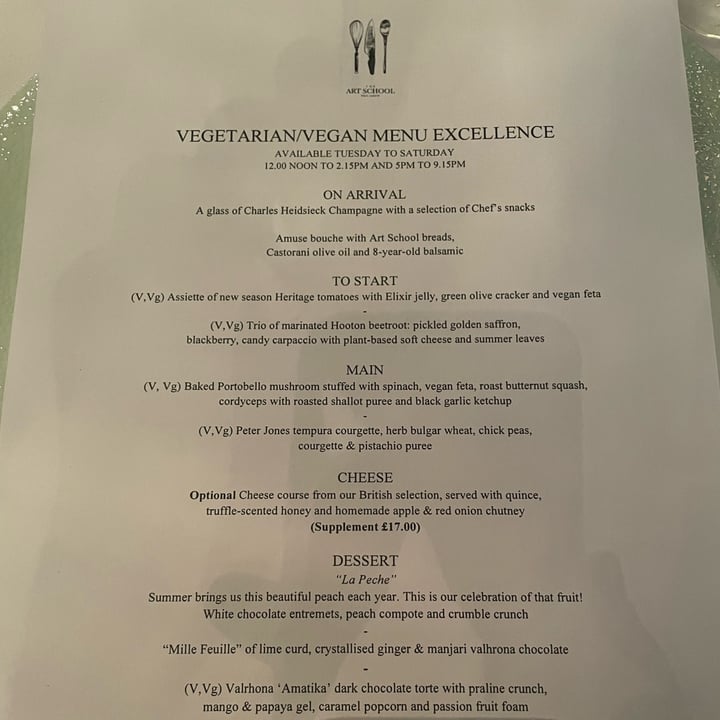 photo of The Art School Restaurant Vegan Set Menu shared by @vegandamian on  23 Nov 2022 - review