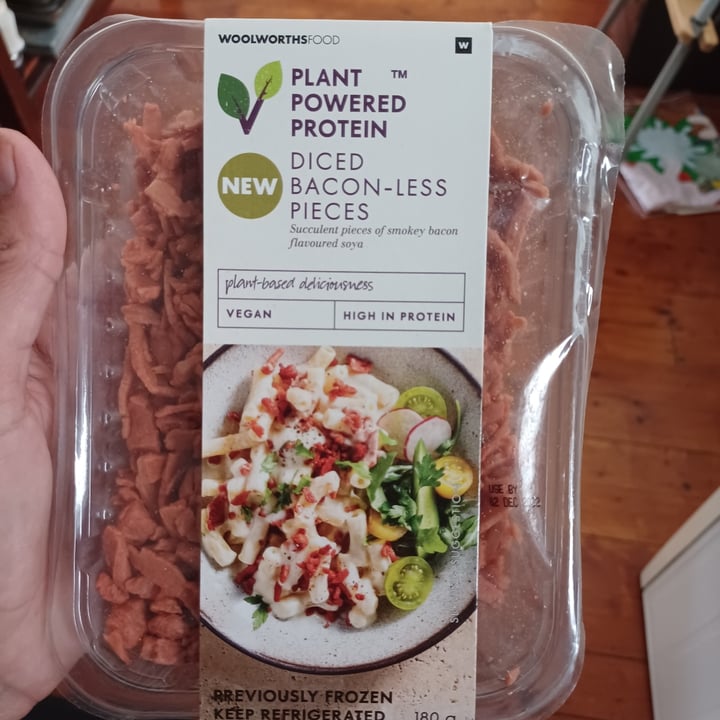 photo of Woolworths Plant Powered Diced Bacon-less Pieces shared by @campsbayvegan on  25 Nov 2022 - review