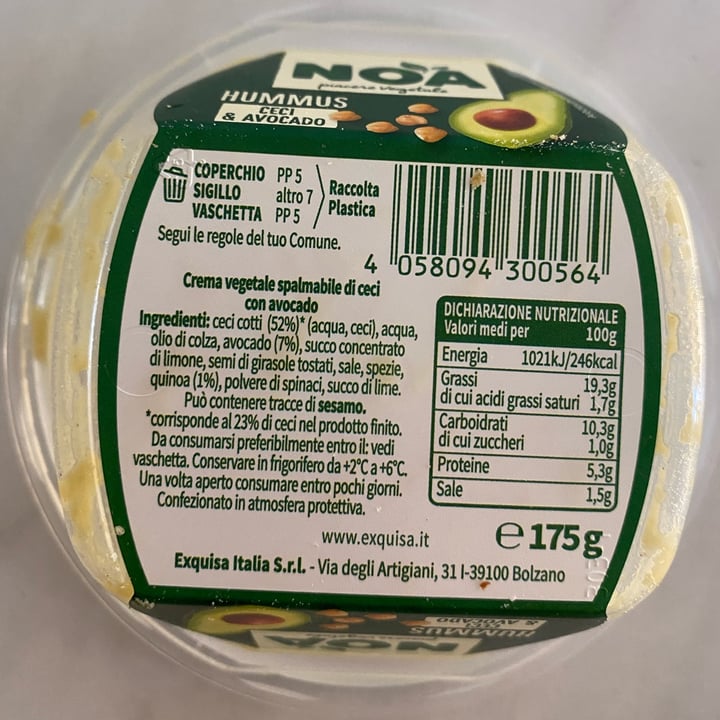 photo of noa piacere vegetale hummus ceci e avocado shared by @lilianasch on  26 Jul 2022 - review