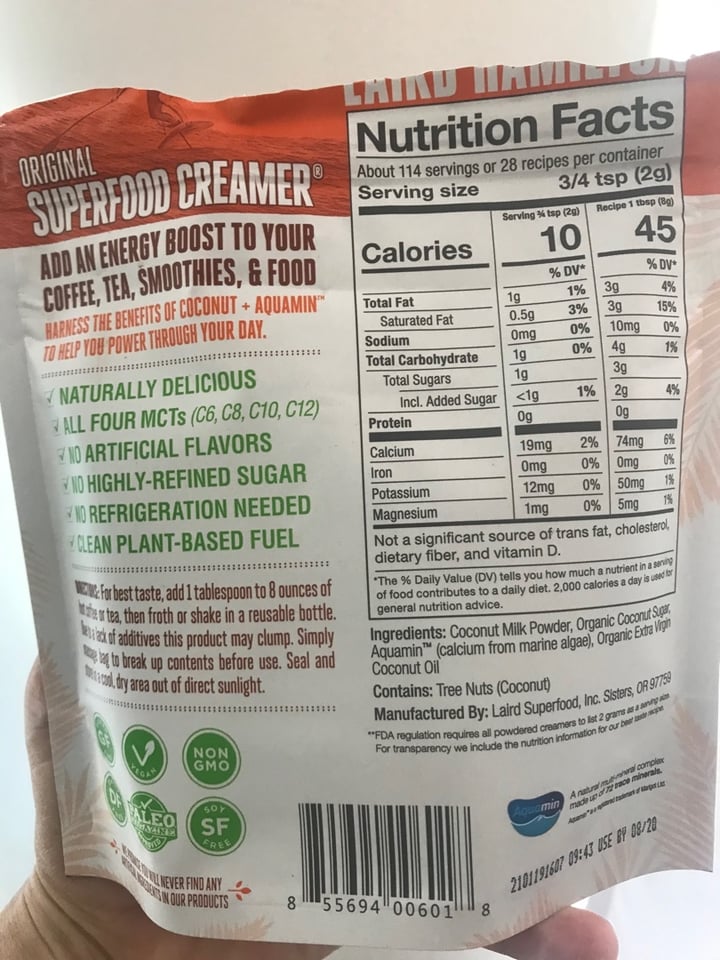 review photo of Laird Superfood Laird Superfood Creamer shared by @tatumrebelle on 31 Jan 2020 - review