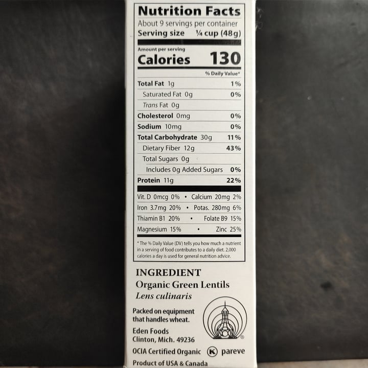 review photo of Eden Foods Organic Green Lentils shared by @lickmyveg on 25 Feb 2021 - review