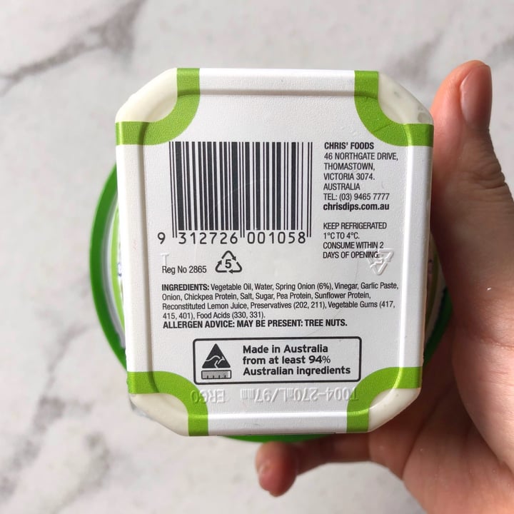 photo of Chris’ Homestyle Plant Based Spring Onion Dip shared by @consciouscookieee on  25 Jul 2020 - review