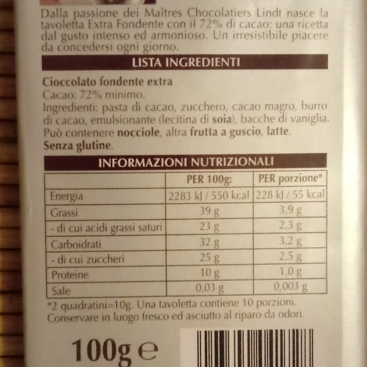 photo of Lindt Cioccolato Extra Fondente 72% shared by @lapao on  06 Dec 2021 - review