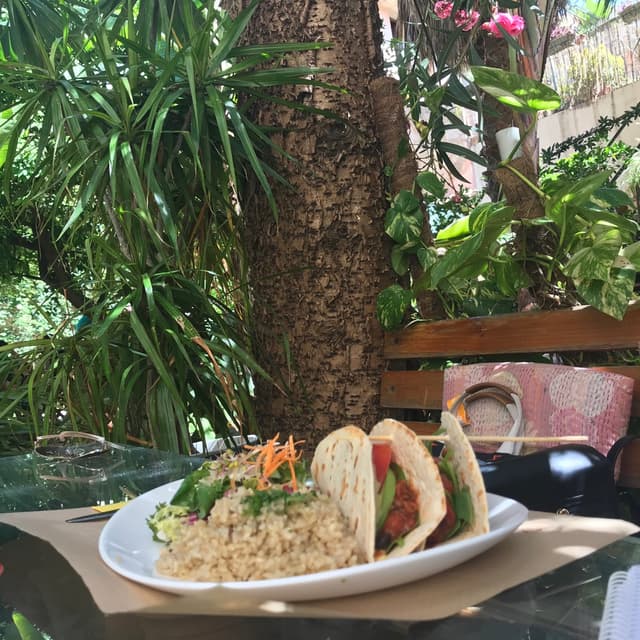 Photo of the dish “Fajitas con Chili sin carne, arroz y ensalada”