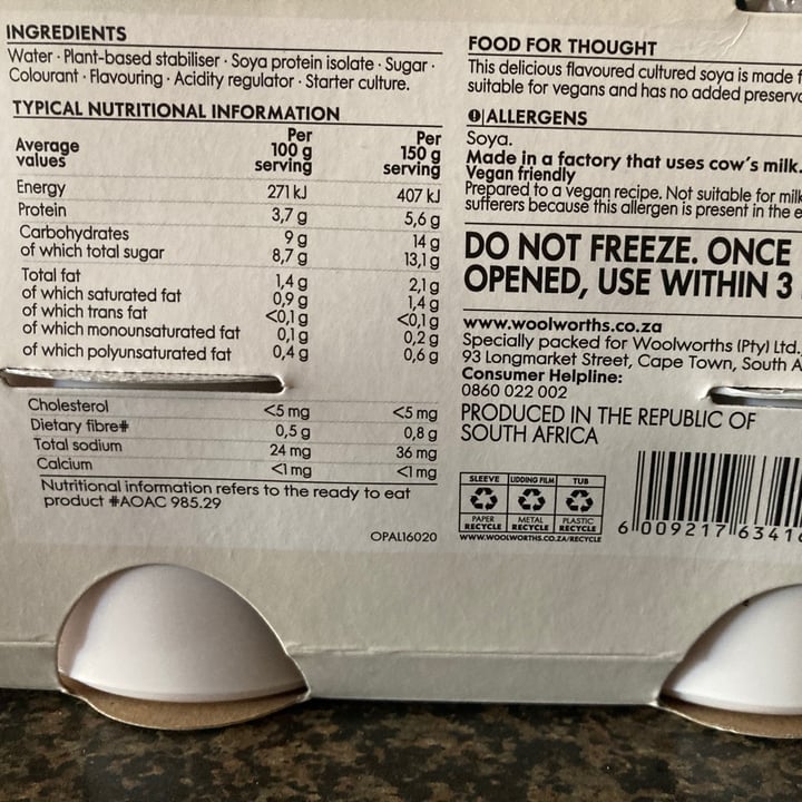 review photo of Woolworths Food Smooth Vanilla Flavoured Cultured Soya shared by @seanyfebz on 23 Jan 2021 - review