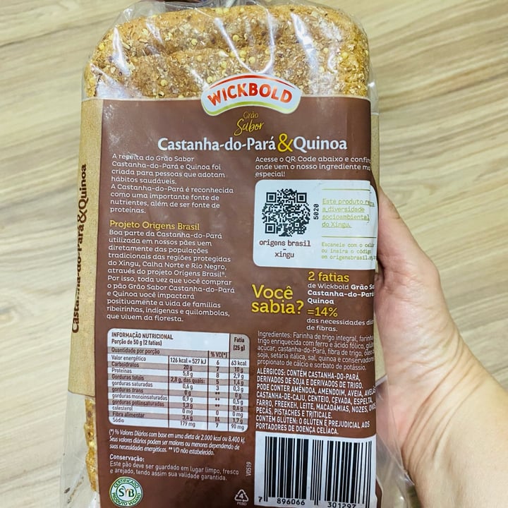 photo of Wickbold Pão De Forma Integral WICKBOLD Grão Sabor Castanha-Do-Pará E Quinoa Pacote 400g shared by @flaveg2022 on  09 Jun 2022 - review