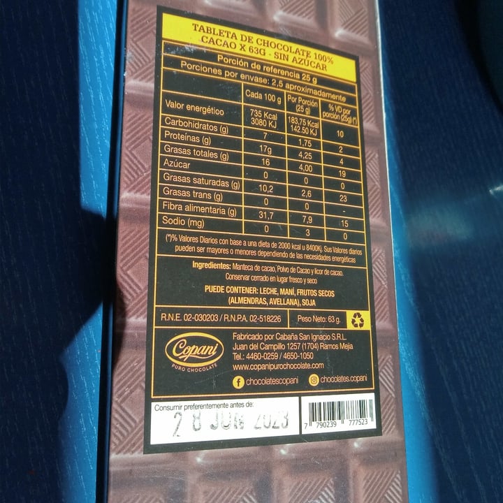 photo of Copani Chocolate 100% cacao shared by @marielfer on  28 Jun 2022 - review